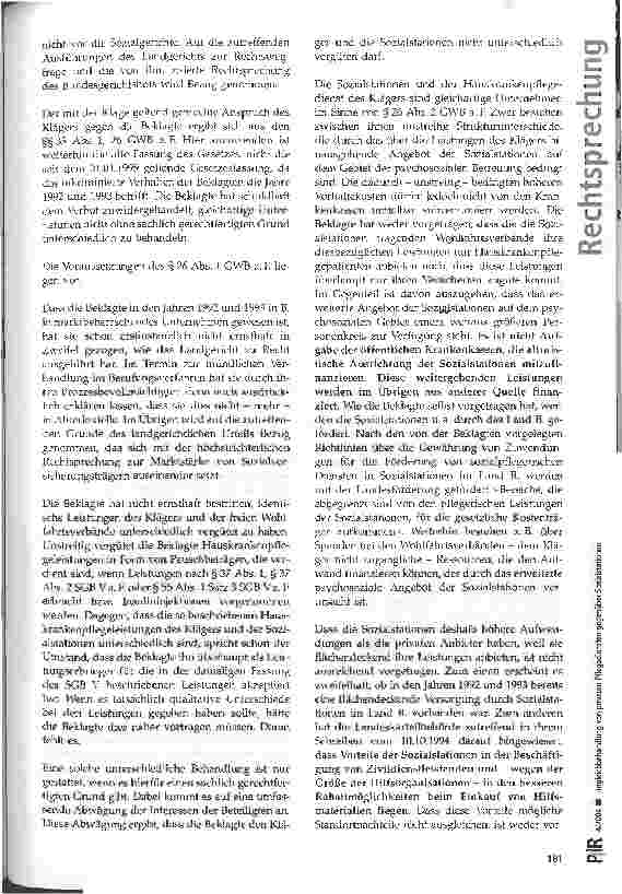 Vorschauseite 3: Ungleichbehandlung von privaten Pflegediensten gegenüber Sozialstationen Brandenburgisches OLG, Urteil vom 16.03.1999
