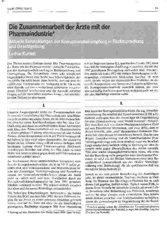 Vorschauseite 1: Die Zusammenarbeit der Ärzte mit der Pharmaindustrie