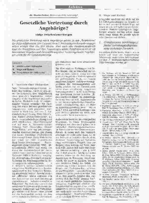 Vorschauseite 1: Gesetzliche Vertretung durch Angehörige?Einige Zwischenbemerkungen