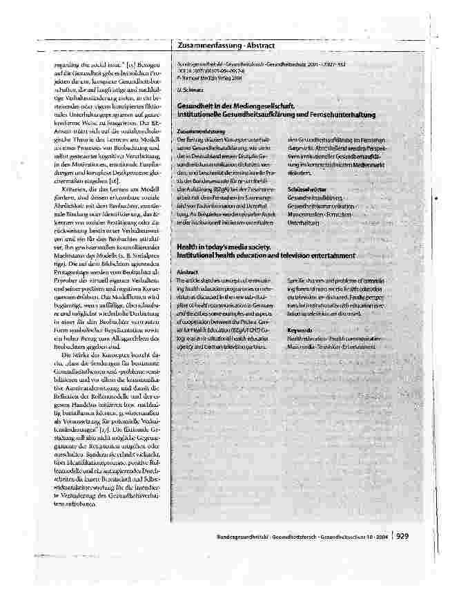 Vorschauseite 3: Gesundheit in der Mediengesellschaft. Institutionelle Gesundheitsaufklärung und Fernsehunterhaltung