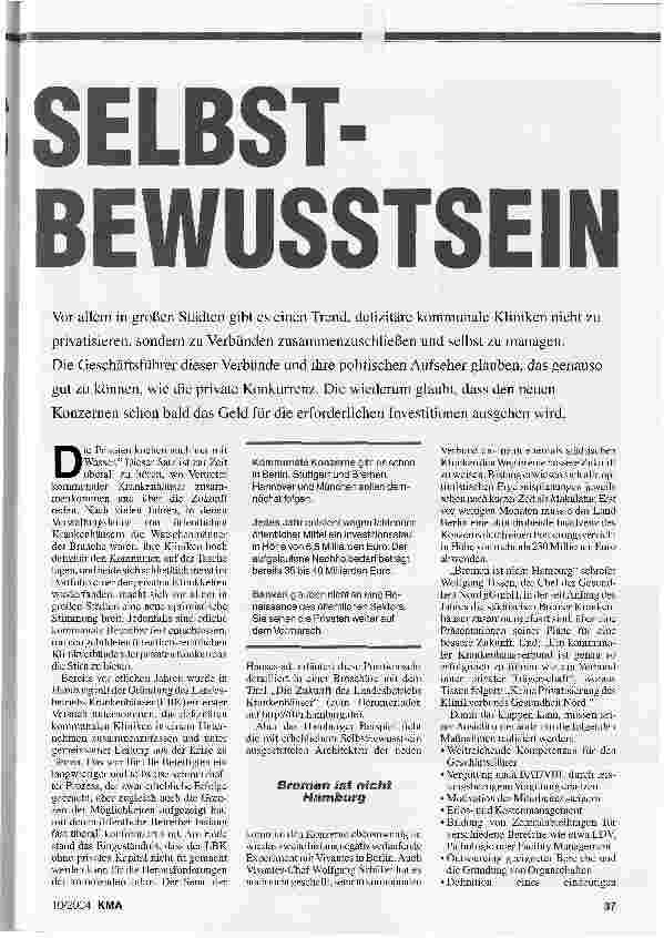 Vorschauseite 2: Neues SelbstbewußtseinWie Bürgermeister und Dezernenten mit privaten Rezepten die kommunalen Kliniken aus der Sackgasse führen wollen.