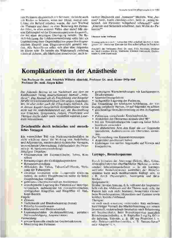 Vorschauseite 1: Komplikationen in der Anästhesie