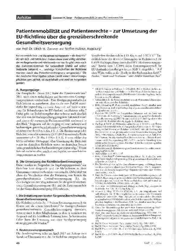 Vorschauseite 1: Patientenmobilität und Patientenrechte - zur Umsetzung der EU-Richtlinie über die grenzüberschreitende Gesundheitsversorgung