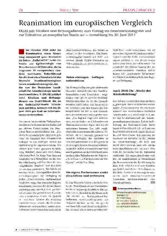 Vorschauseite 1: Reanimation im europäischen Vergleich