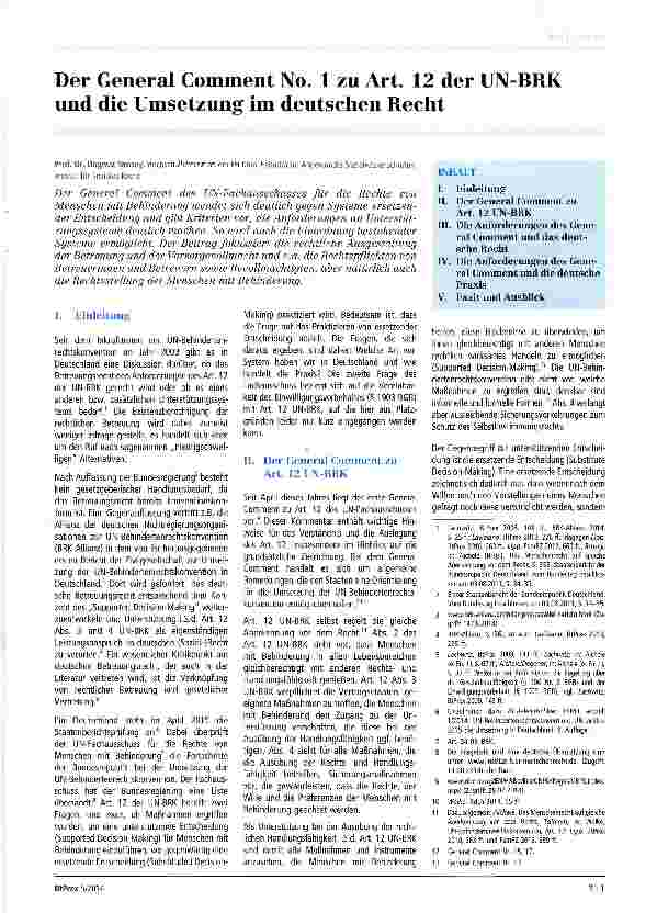 Vorschauseite 1: Der General Comment No. 1 zu Art. 12 der UN-BRK und die Umsetzung im deutschen Recht