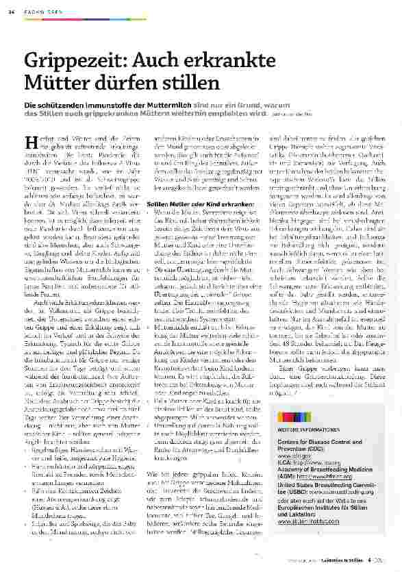 Vorschauseite 1: Grippezeit: Auch erkrankte Mütter dürfen stillen