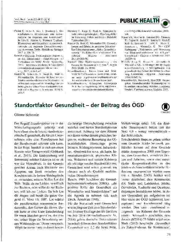 Vorschauseite 1: Standortfaktor Gesundheit - der Beitrag des ÖGD