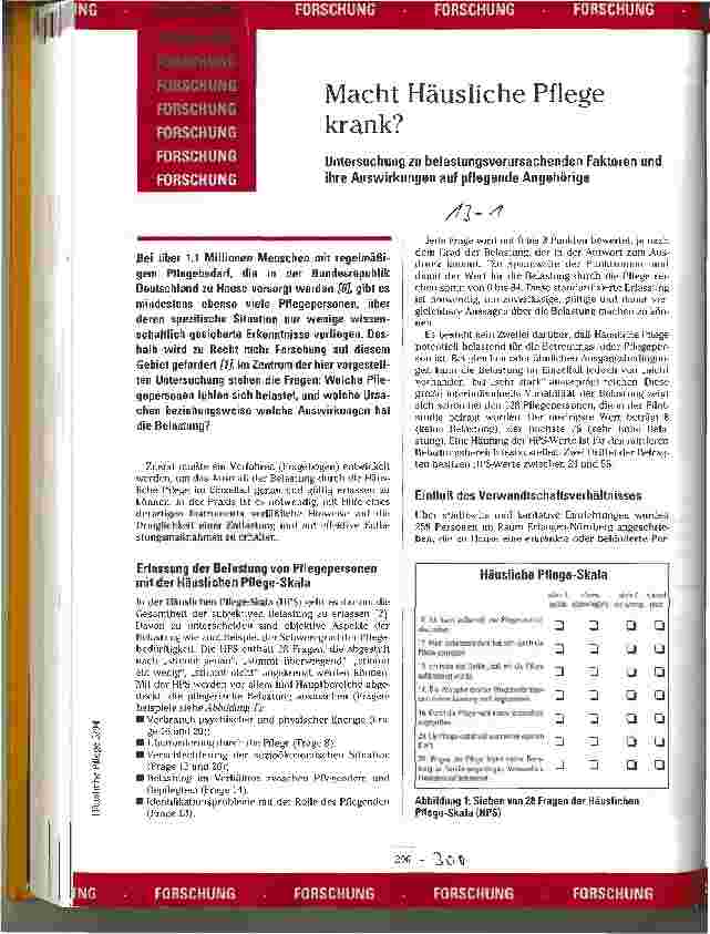 Vorschauseite 1: Macht häusliche Pflege krank? Untersuchung zu belastungsverursachenden Faktoren und ihre Auswirkungen auf pflegende Angehörige