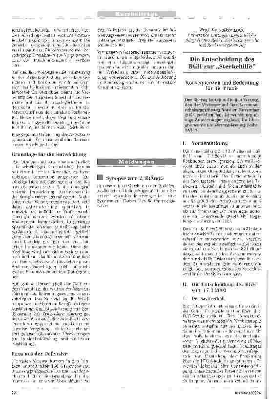 Vorschauseite 1: Die Entscheidung des BGH zur SterbehilfeKonsequenzen und Bedeutung für die Praxis