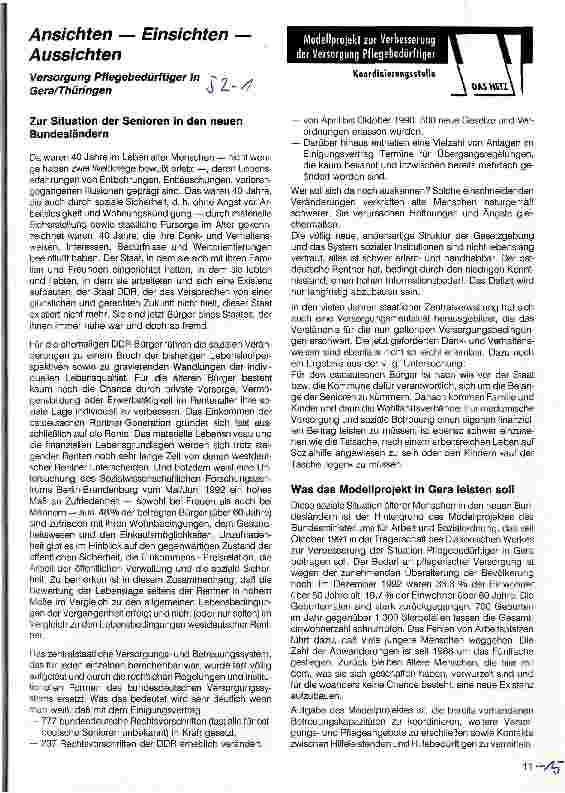 Vorschauseite 1: Ansichten - Einsichten - Aussichten Versorgung Pflegebedürftiger in Gera/Thüringen