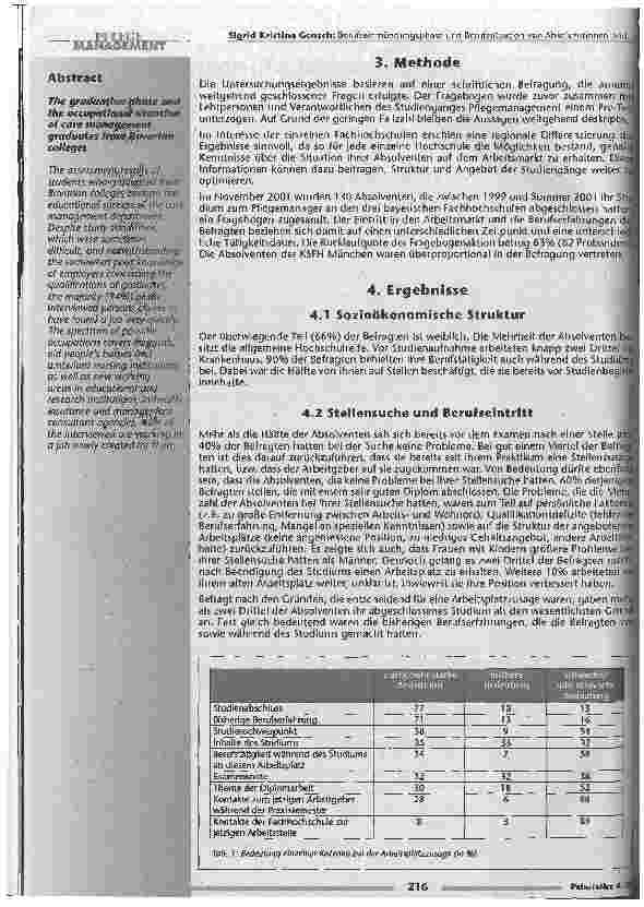 Vorschauseite 2: Berufseinmündungsphase und Berufssituation von Absolventinnen und Absolventen der Pflegemanagement-Studiengänge an bayerischen Fachhochschulen