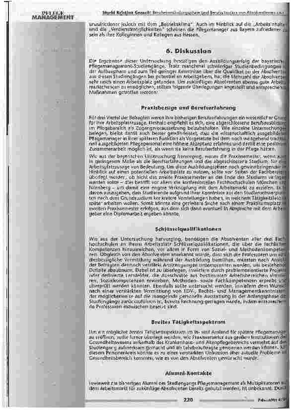 Vorschauseite 6: Berufseinmündungsphase und Berufssituation von Absolventinnen und Absolventen der Pflegemanagement-Studiengänge an bayerischen Fachhochschulen