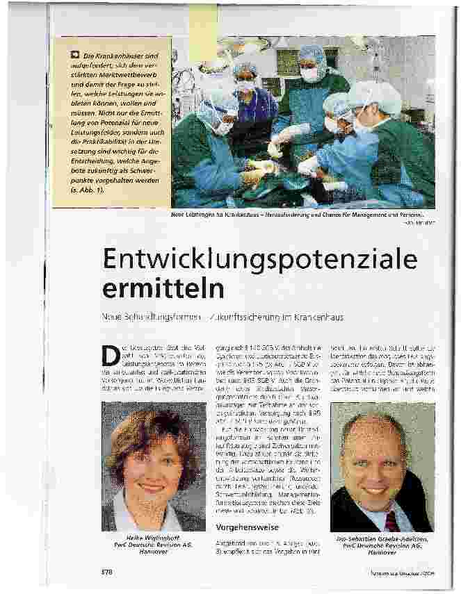 Vorschauseite 1: Entwicklungspotenziale ermittelnNeue Behandlungsformen -Zukunftssicherung im Krankenhaus