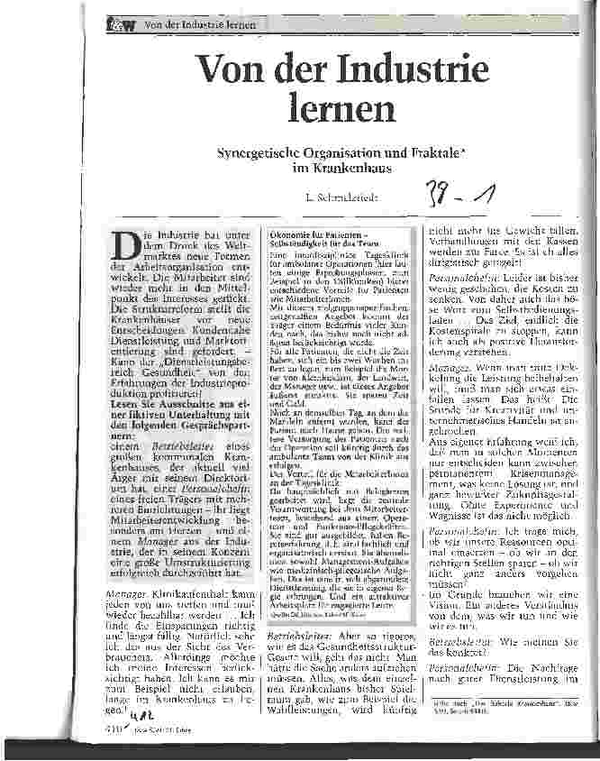Vorschauseite 1: Von der Industrie lernen Synergetische Organisation und Fraktale im Krankenhaus