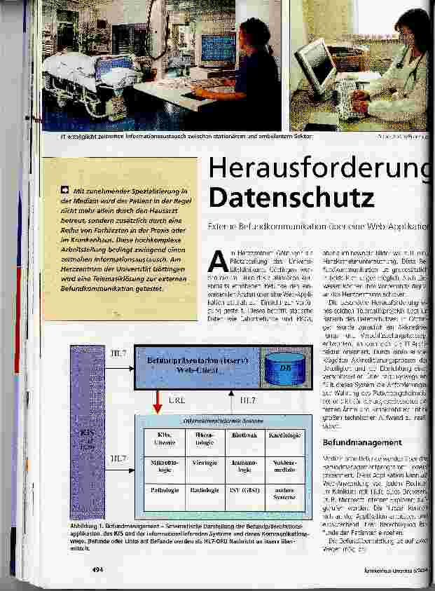 Vorschauseite 1: Herausforderung DatenschutzExterne Befundkommunikation über eine Web-Applikatio