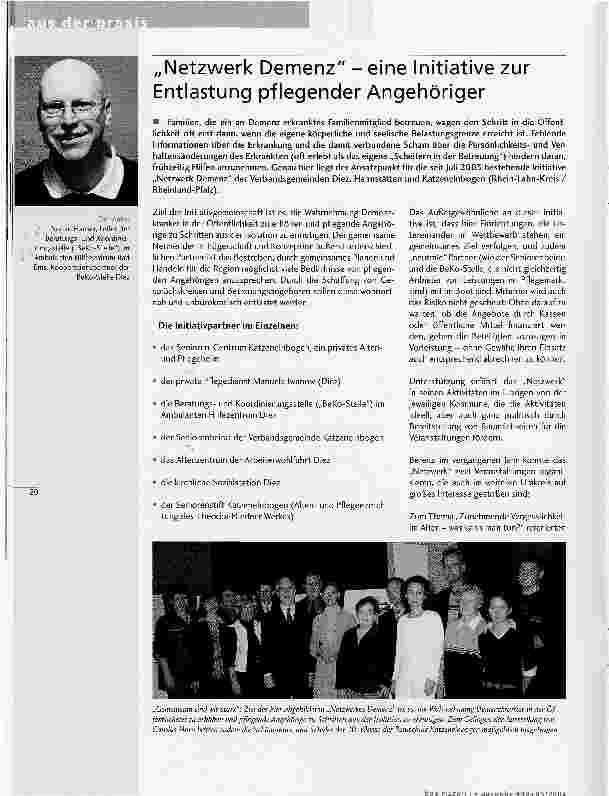 Vorschauseite 1: Netzwerk Demenz - eine Initiative zur Entlastung pflegender Angehöriger