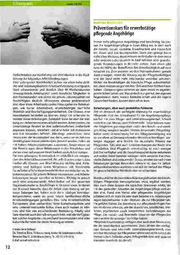 Vorschauseite 1: Präventionskurs für erwerbstätige pflegende Angehörige