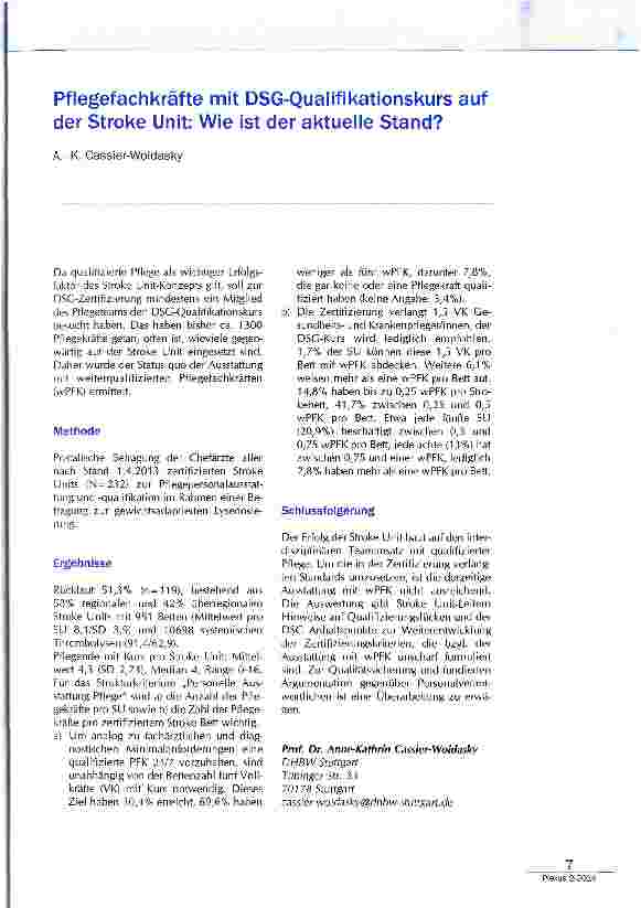 Vorschauseite 1: Pflegefachkräfte mit DSG-Qualifikationskurs auf der Stroke Unit: Wie ist der aktuelle Stand?