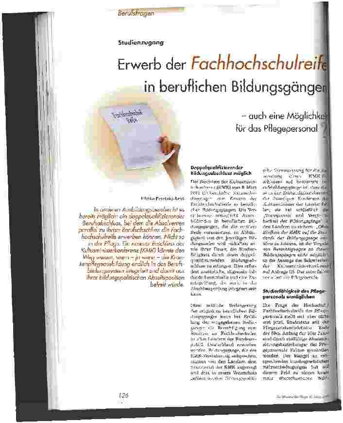 Vorschauseite 1: Erwerb der Fachhochschulreife in beruflichen Bildungsgängen - auch eine Möglichkeit für das Pflegepersonal?