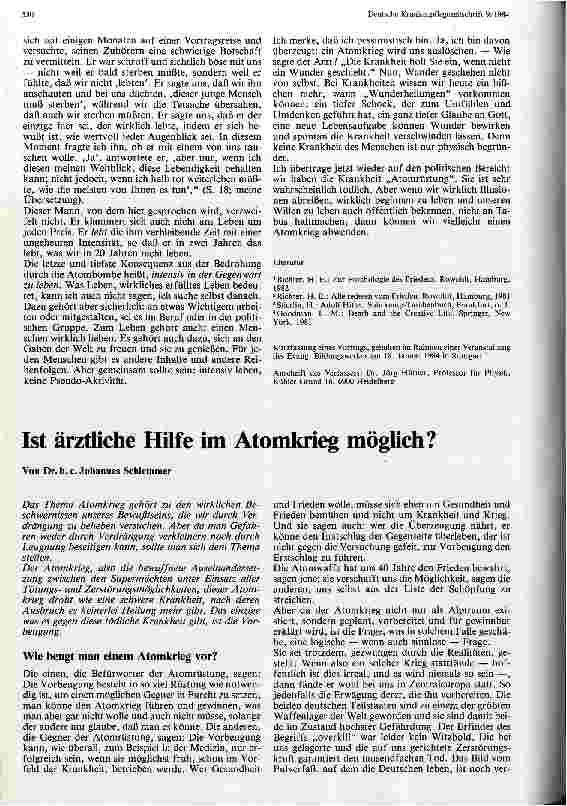 Vorschauseite 1: Ist ärztliche Hilfe im Atomkrieg möglich