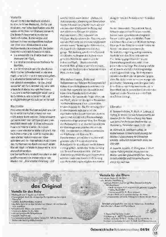 Vorschauseite 2: Fetale Pulsoxymetrie: Ein neuer Stern am Himmel der geburtshilflichen Medizintechnik?