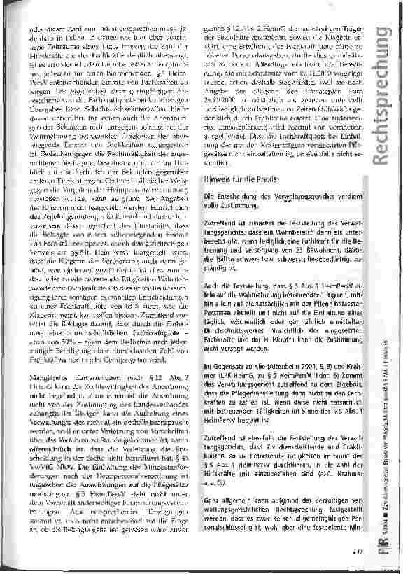 Vorschauseite 5: Zum überwiegenden Einsatz von Pflegefachkräften gemäß § 5 Abs. 1 HeimPersV