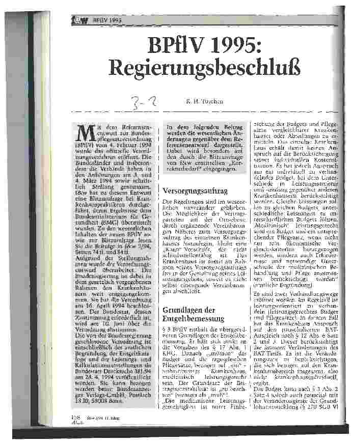 Vorschauseite 1: BPflV 1995: Regierungsbeschluß