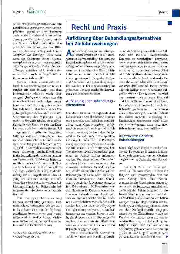 Vorschauseite 1: Aufklärung über Behandlungsalternativen bei Zielüberweisungen