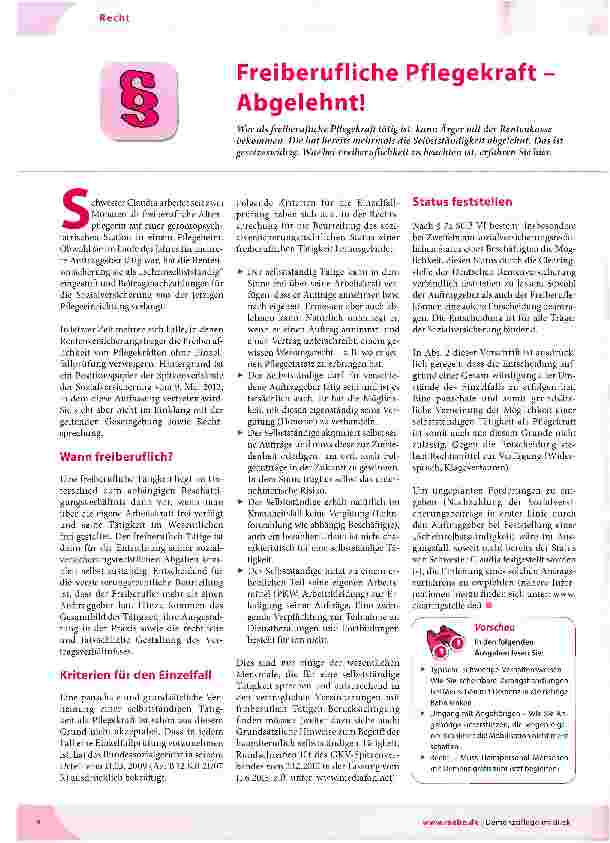 Vorschauseite 1: Freiberufliche Pflegekraft -Abgelehnt!
