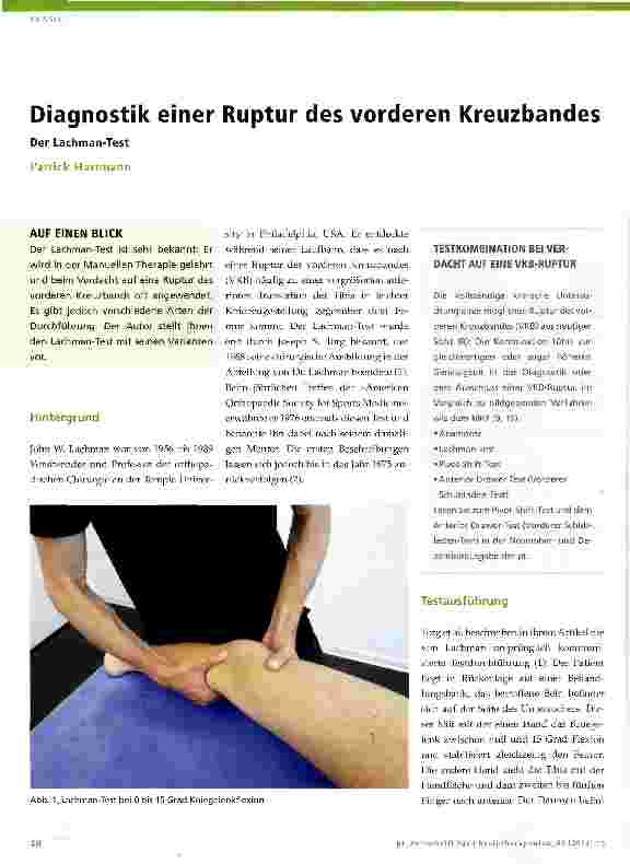 Vorschauseite 1: Diagnostik einer Ruptur des vorderen Kreuzbandes
