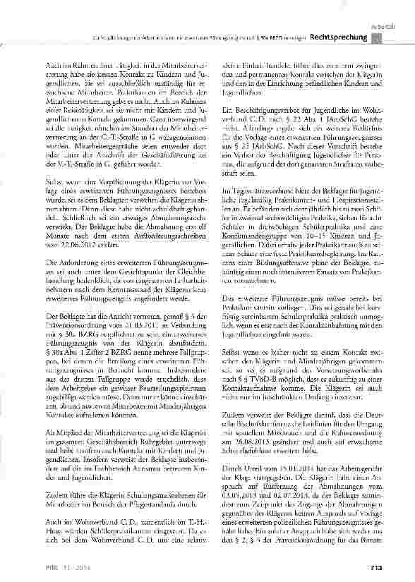 Vorschauseite 4: Zur Verpflichtung einer Arbeitnehmerin, ein erweitertes Führungszeugnis nach § 30a BRZG vorzulegen