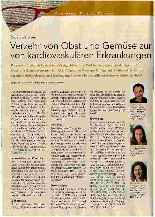 Vorschauseite 1: Verzehr von Obst und Gemüse zur von kardiovaskulären Erkrankungen
