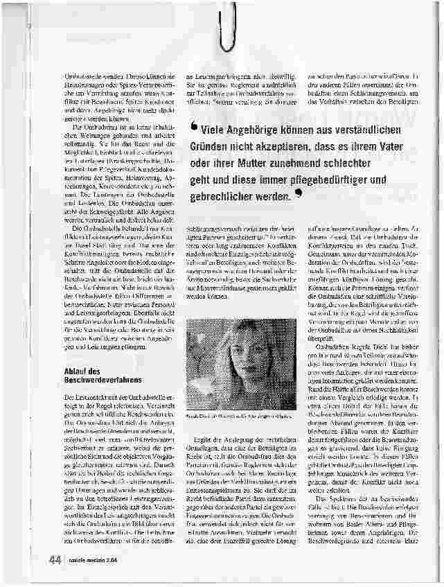 Vorschauseite 2: Womit beschäftigt sich die Ombudsfrau? Bericht von der Basler Ombudsstelle für Altersfragen und Spitex