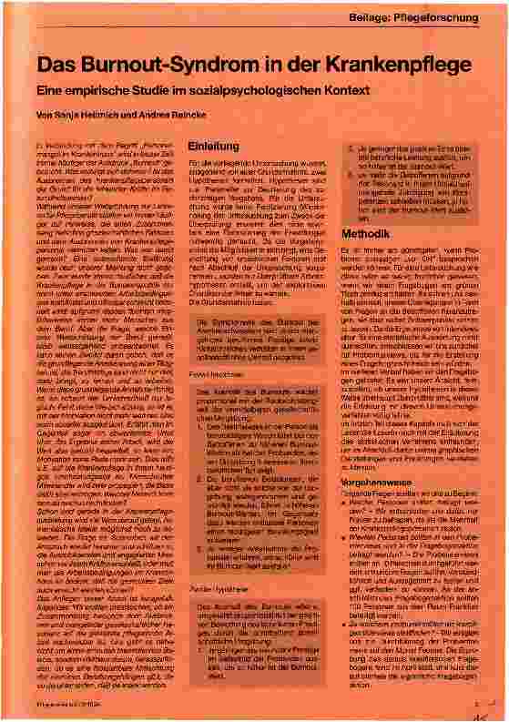 Vorschauseite 1: Das Burnout-Syndrom in der Krankenpflege Eine empirische Studie im sozialpsychologischen Kontext
