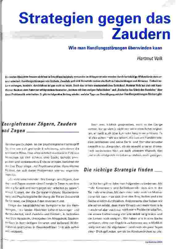 Vorschauseite 1: Strategien gegen das Zaudern Wie man Handlungsstörungen überwinden kann