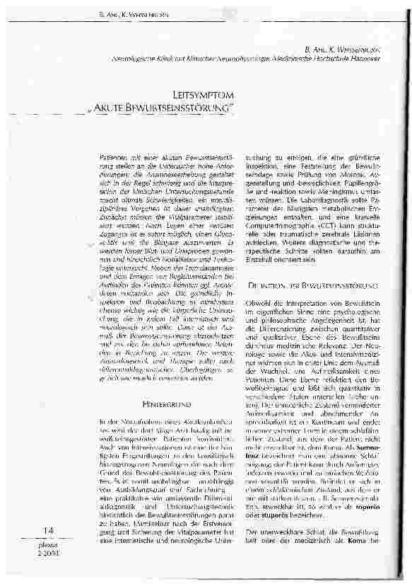 Vorschauseite 1: LEITSYMPTOM AKUTE BEWUßTSEINSSTÖRUNG