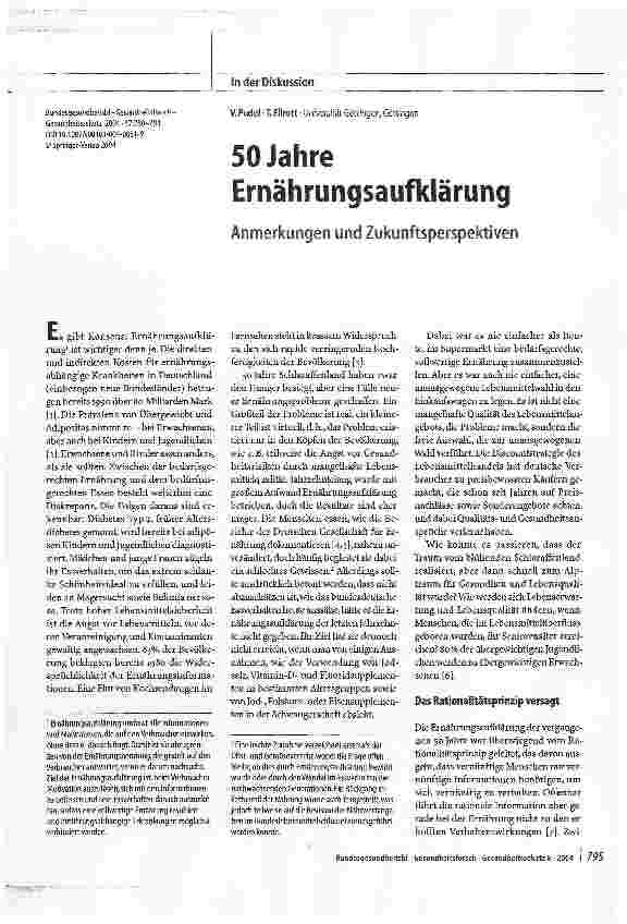 Vorschauseite 1: 50 Jahre ErnährungsaufklärungAnmerkungen und Zukunftsperspektiven