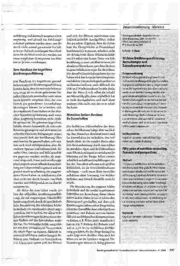 Vorschauseite 3: 50 Jahre ErnährungsaufklärungAnmerkungen und Zukunftsperspektiven