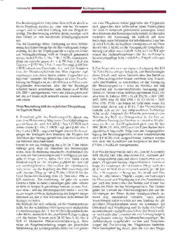 Vorschauseite 2: Zum Anspruch des Heimträgers auf Entgelt für Verpflegung bei Sondennahrung des Bewohners