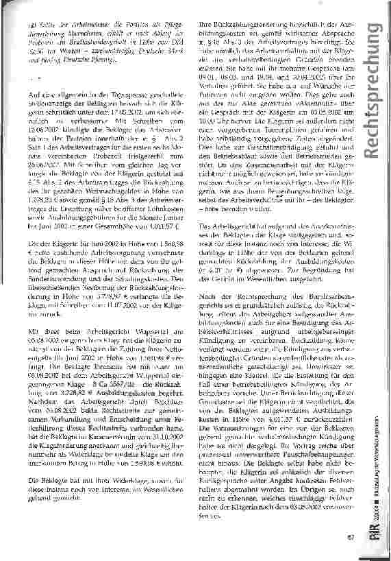 Vorschauseite 2: Rückzahlung der Weiterbildungskosten LAG Düsseldorf, Urteil vom 08.05.2003
