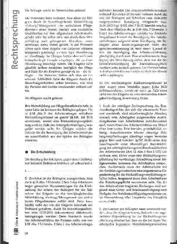 Vorschauseite 3: Rückzahlung der Weiterbildungskosten LAG Düsseldorf, Urteil vom 08.05.2003