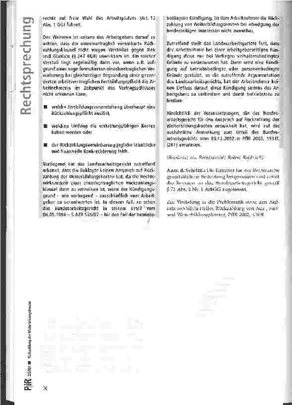 Vorschauseite 5: Rückzahlung der Weiterbildungskosten LAG Düsseldorf, Urteil vom 08.05.2003