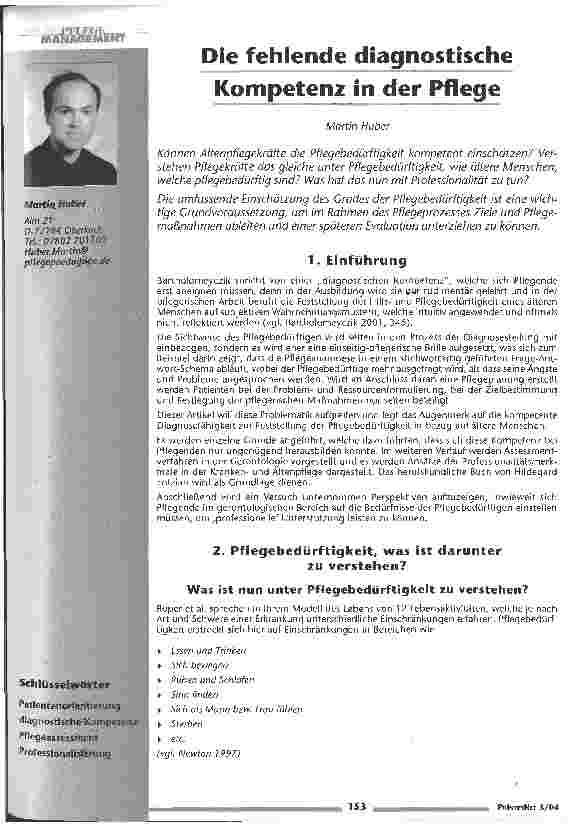 Vorschauseite 1: Die fehlende diagnostische Komptenz in der Pflege