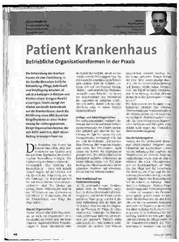Vorschauseite 1: Patient Krankenhaus Betriebliche Organisationsformen in der Praxis