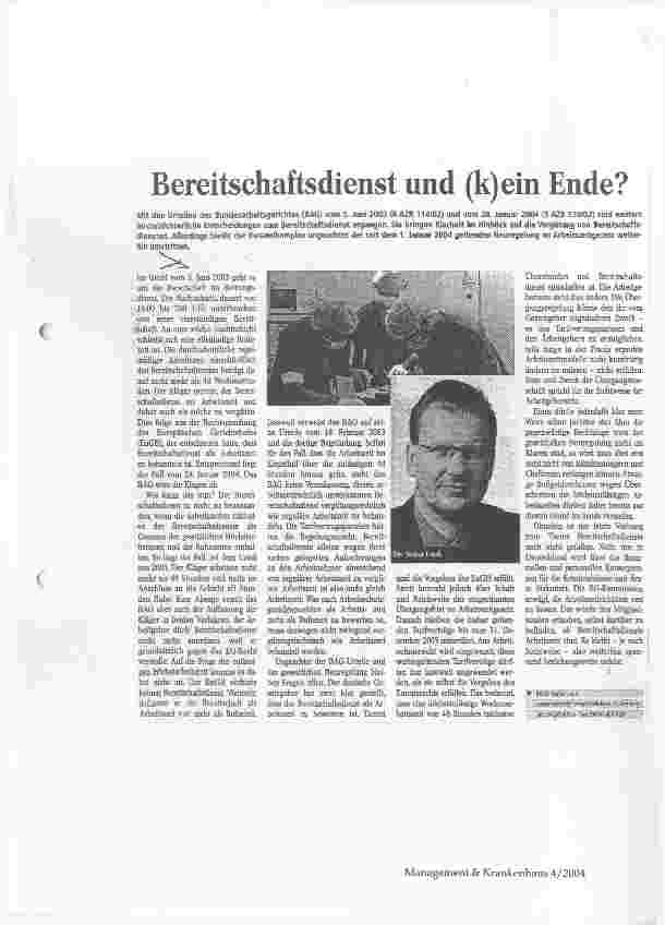 Vorschauseite 1: Bereitschaftsdienst und (k)ein Ende?
