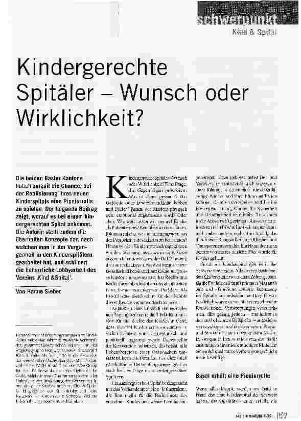 Vorschauseite 1: Kindergerechte Spitäler - Wunsch oder Wirklichkeit?