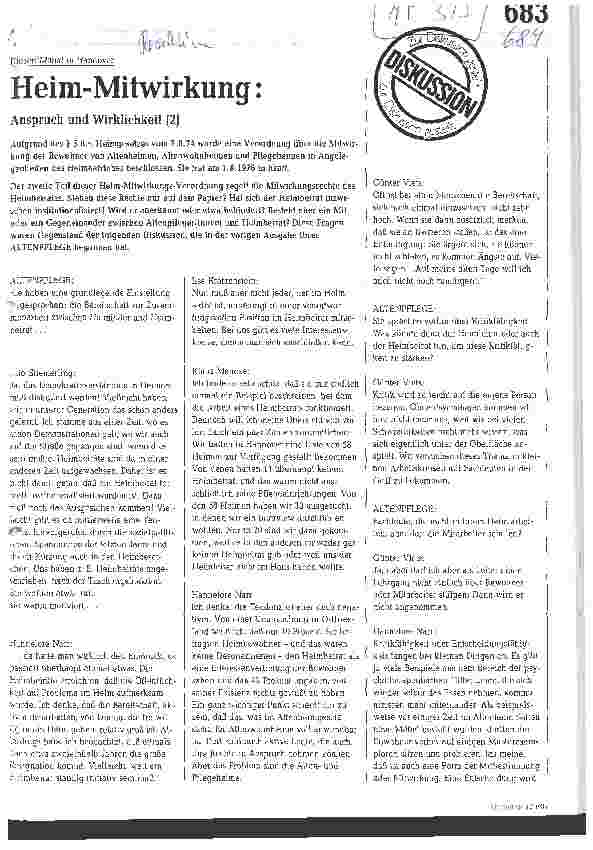 Vorschauseite 1: Heim-Mitwirkung: Anspruch und Wirklichkeit (2)