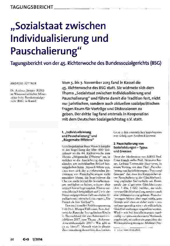 Vorschauseite 1: Sozialstaat zwischen Individualisierung und Pauschalierung