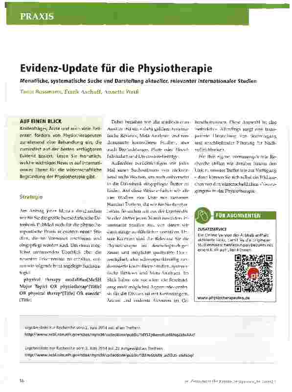 Vorschauseite 1: Evidenz-Update für die Physiotherapie