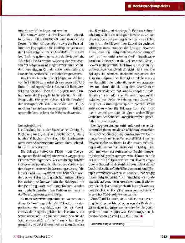 Vorschauseite 2: Unterlassene Befunderhebung vor einer Hüftgelcnks-OP OLG Hamm vom 21.3.2014 (26 U 115/11)